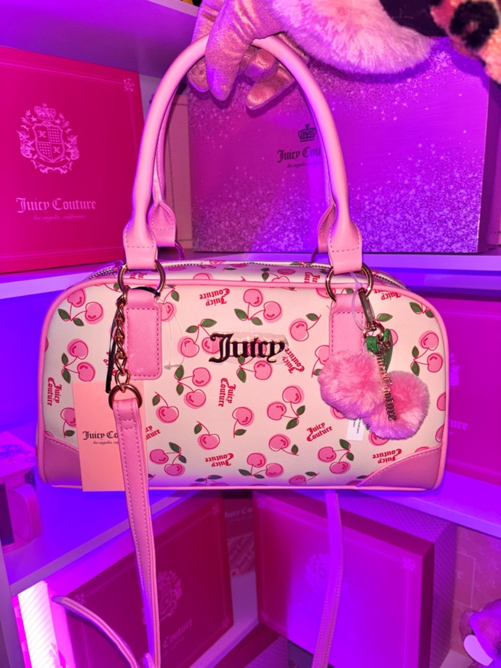 Juicy Couture Pink Cherry Print bag with gold accents (VIRAL)✨🍒🎀